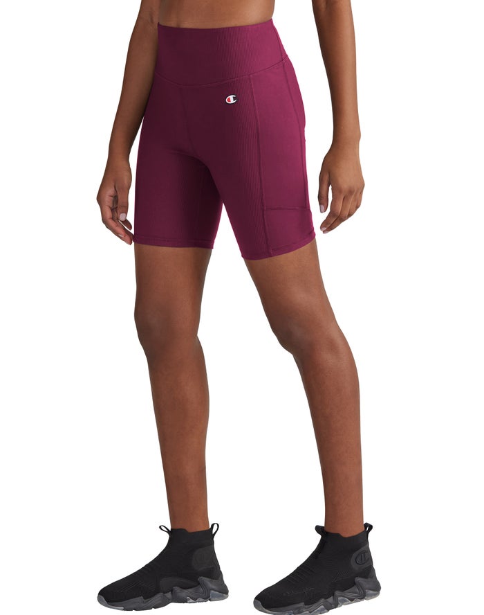 Champion Womens Shorts NZ - Ribbed Bike 7 Dark Purple ( 9485-CNSWQ )